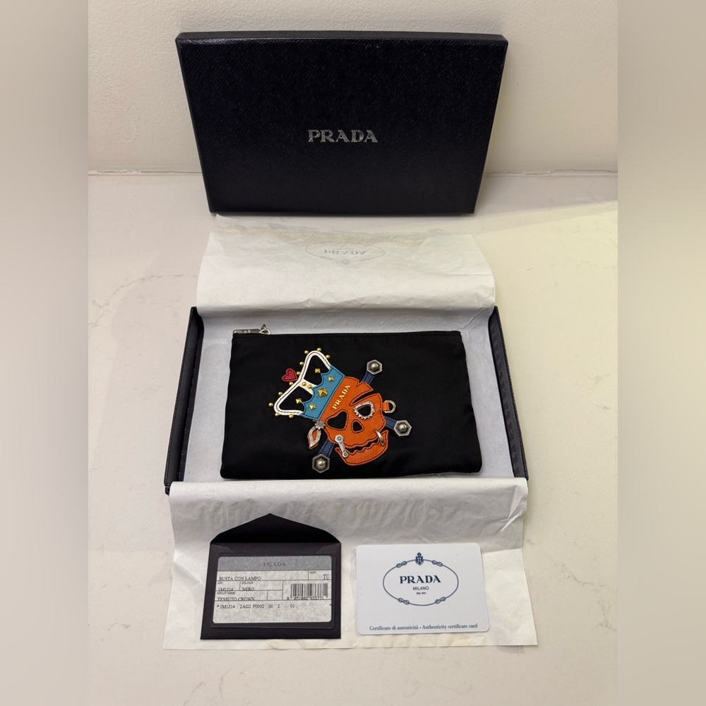 Prada Black Pouch with Colorful Skull Design
